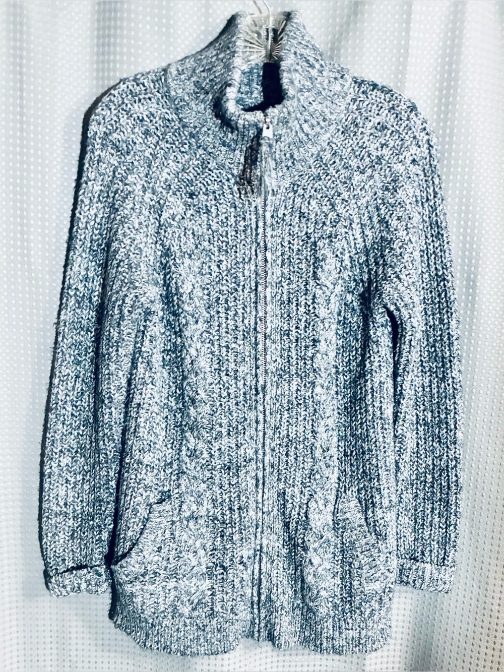 Abercrombie & Fitch Sz S Chunky Full-Zip Cable Knit Sweater Blue Long Pockets Da